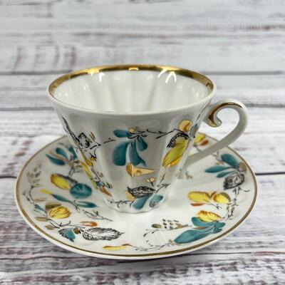 Vintage Soviet floral patterned tea cup and plate
