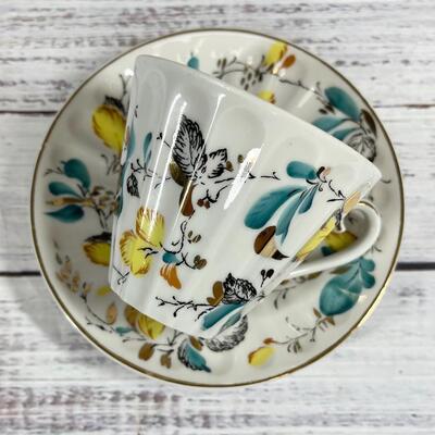 Vintage Soviet floral patterned tea cup and plate