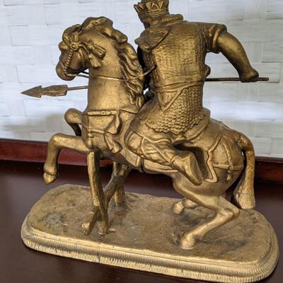 Vintage spelter metal Knight on Horse with spear-Clock topper