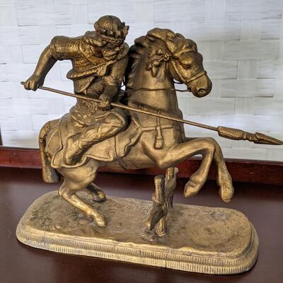 Vintage spelter metal Knight on Horse with spear-Clock topper