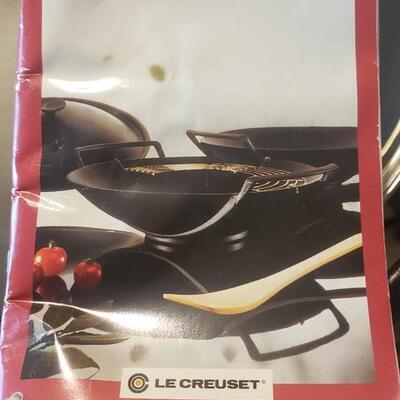 New Le Creuset Wok with Lid with Brass Ice Bucket and Table Mats
