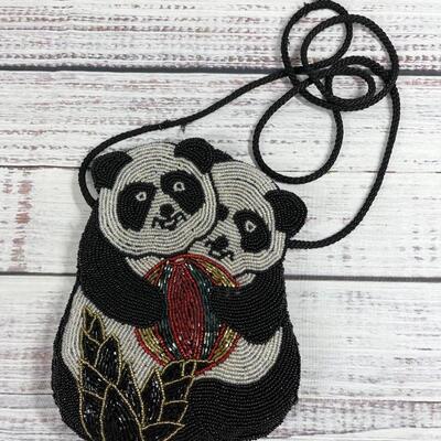 Vintage Beaded Panda Bag Purse 