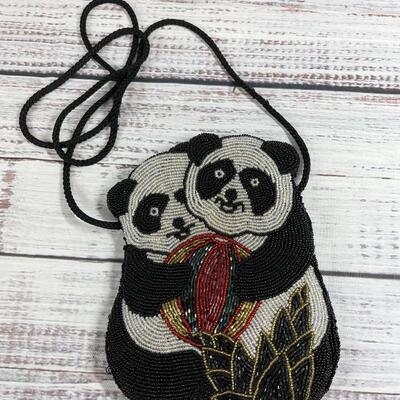 Vintage Beaded Panda Bag Purse 