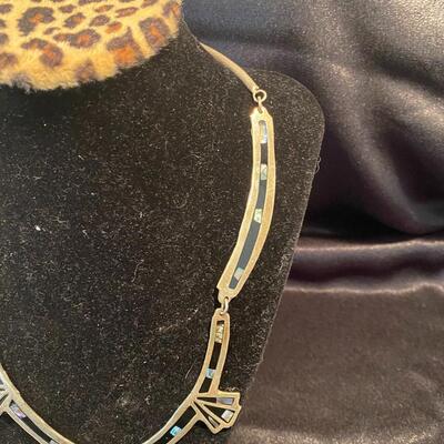 LOT 1  ALPACA SILVER NECKLACE & EARRINGS W/ABALONE ACCENTS