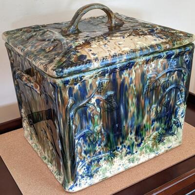 Antique Scottish Majolica Yellow ware bread box ,â€˜bread safeâ€™ or larder box