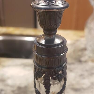 Tiffany Glass Dekanter with Sterling Silver Holder