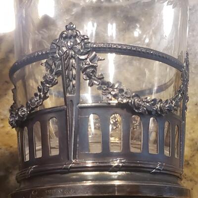 Tiffany Glass Dekanter with Sterling Silver Holder