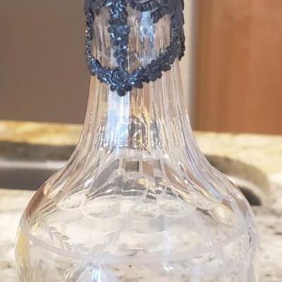Tiffany Glass Dekanter with Sterling Silver Holder