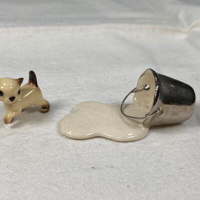 Vintage Hagen Renaker Siamese Kitten Cat with Pail of Spilt Milk Miniature Figurine