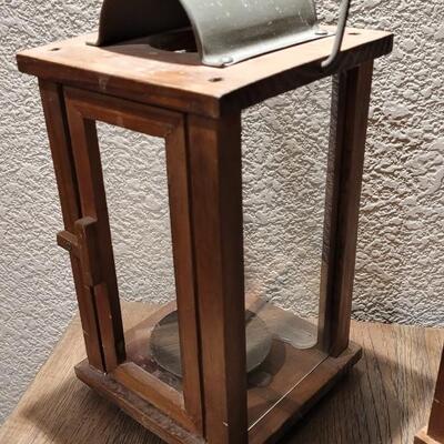 Lot 158: Vintage Wood & Glass Lantern Set