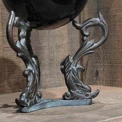 Lot 166: Black Crystal Gazing Ball with Stand 