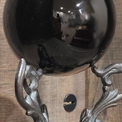 Lot 166: Black Crystal Gazing Ball with Stand 