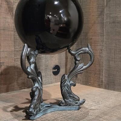 Lot 166: Black Crystal Gazing Ball with Stand 