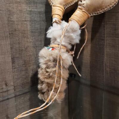 Lot 167: Leather Wrapped Antler with Fur and BEAD Accents Shaker RattleRattler