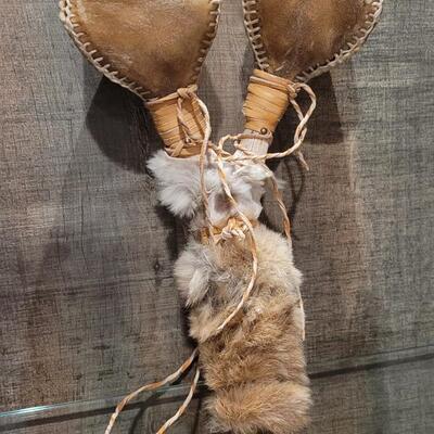 Lot 167: Leather Wrapped Antler with Fur and BEAD Accents Shaker RattleRattler