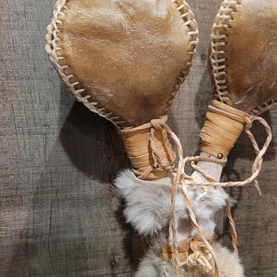 Lot 167: Leather Wrapped Antler with Fur and BEAD Accents Shaker RattleRattler