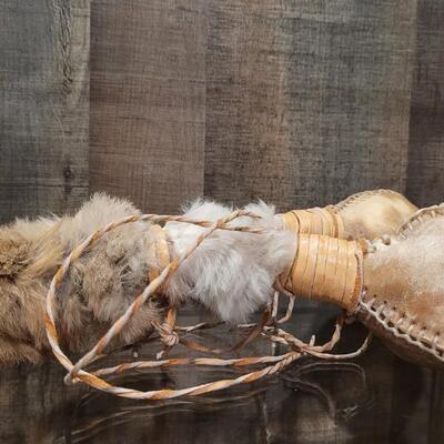 Lot 167: Leather Wrapped Antler with Fur and BEAD Accents Shaker RattleRattler