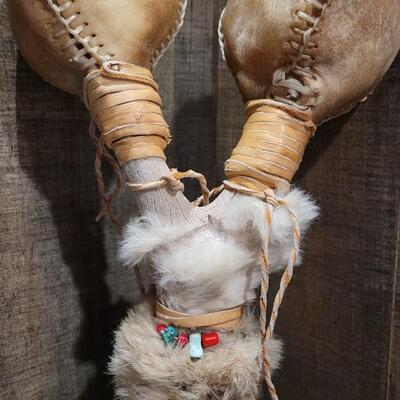 Lot 167: Leather Wrapped Antler with Fur and BEAD Accents Shaker RattleRattler