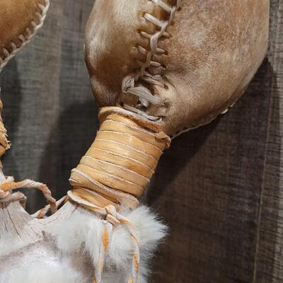Lot 167: Leather Wrapped Antler with Fur and BEAD Accents Shaker RattleRattler