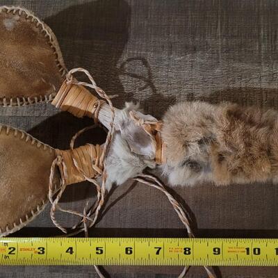 Lot 167: Leather Wrapped Antler with Fur and BEAD Accents Shaker RattleRattler