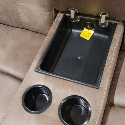 Lot 175: Leather Dual Power Reclining Loveseat w/ Storage and USB Power 