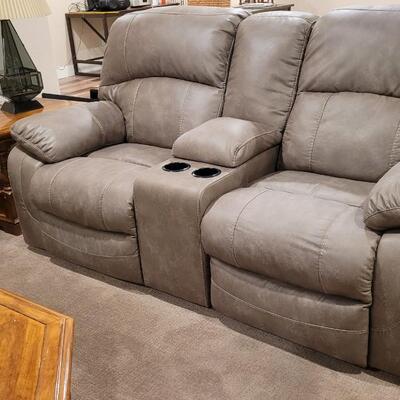 Lot 175: Leather Dual Power Reclining Loveseat w/ Storage and USB Power 