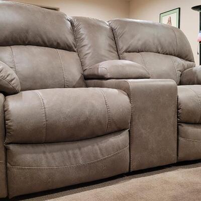 Lot 175: Leather Dual Power Reclining Loveseat w/ Storage and USB Power 