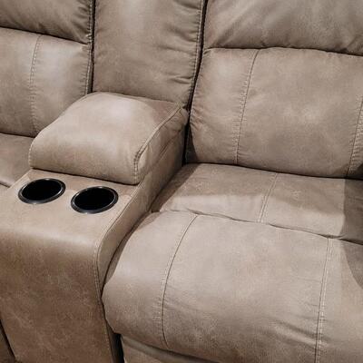 Lot 175: Leather Dual Power Reclining Loveseat w/ Storage and USB Power 