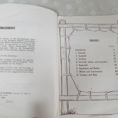 3 Vintage Books: Adventures in Camping 1968, Expert w/Map and Compass 1967, Popular Netcraft 1948 and Knots Instructions