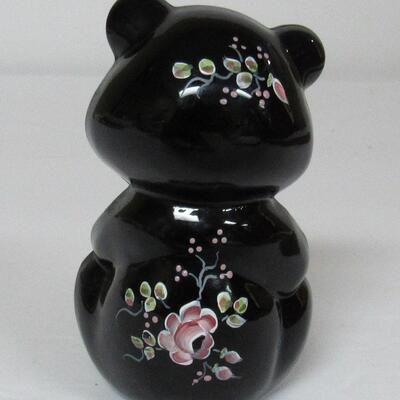 Vintage Fenton Glass Bear, Black With Hand Painted Trim