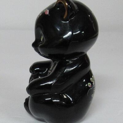 Vintage Fenton Glass Bear, Black With Hand Painted Trim