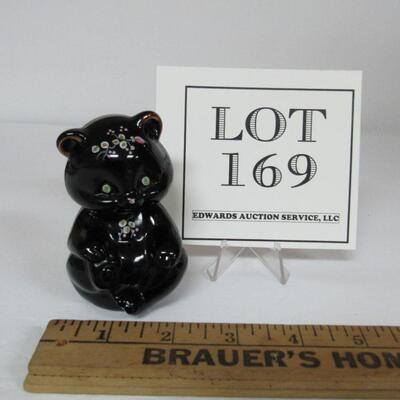 Vintage Fenton Glass Bear, Black With Hand Painted Trim