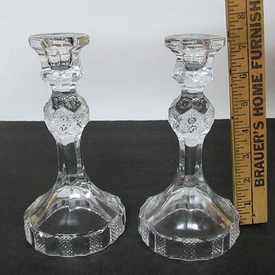 Pair Vintage Glass Candlesticks, Unknown Maker