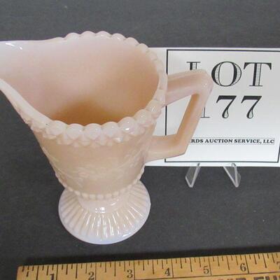 Crown Tuscan Colored Pink Milk Glass Tall Creamer, Boyd Glass Wildflowers Pattern