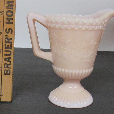 Crown Tuscan Colored Pink Milk Glass Tall Creamer, Boyd Glass Wildflowers Pattern