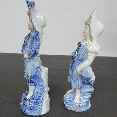 Antique German Man and Lady Blue and White Figurines