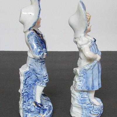 Antique German Man and Lady Blue and White Figurines