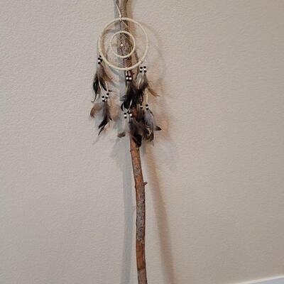 Lot 189: 59" Tall Native American Style Staff w/ Beads and Feathers