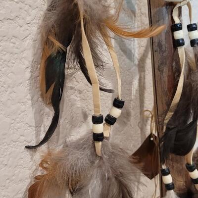 Lot 189: 59" Tall Native American Style Staff w/ Beads and Feathers