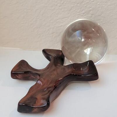 Lot 206: Vintage Small Crystal Gaze Ball + Abstract Art 