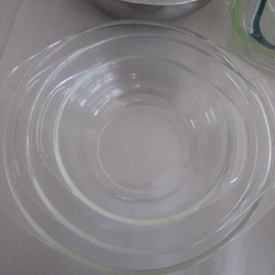 Assorted Bake Ware- Mixing Bowls, Glass Baking Dishes, Cookie Sheets, Metal Pans, Etc.