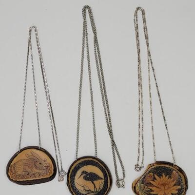 Lot J31: 3 handcrafted pendants on sterling chains