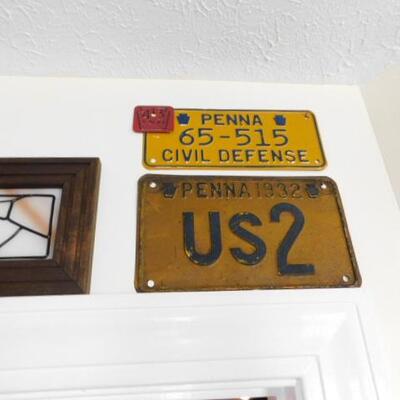 Collection of Pre-War License Plates and a Stained Glass PITT Plaque