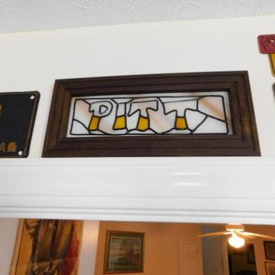 Collection of Pre-War License Plates and a Stained Glass PITT Plaque