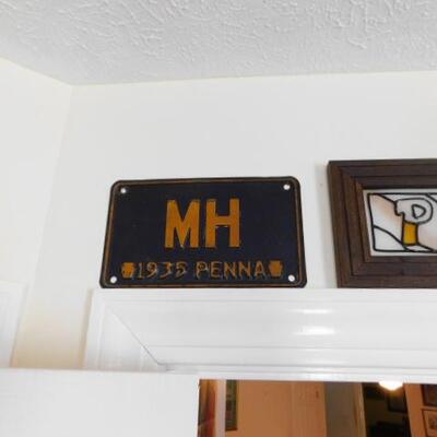 Collection of Pre-War License Plates and a Stained Glass PITT Plaque