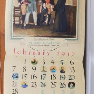 Vintage 1937 Morrell Food Company Calendar 'Immortal Characters of Literature'