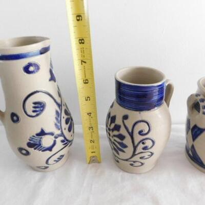 Set of Three Blue and White Williamsburg Pottery Vases