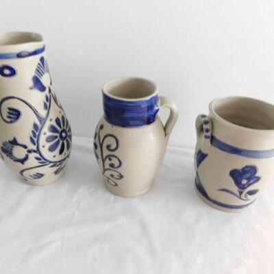 Set of Three Blue and White Williamsburg Pottery Vases