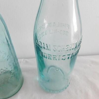 Pair of Vintage Blue Glass Pennsylvania Beverage Bottles 