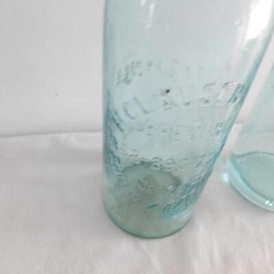 Pair of Vintage Blue Glass Pennsylvania Beverage Bottles 